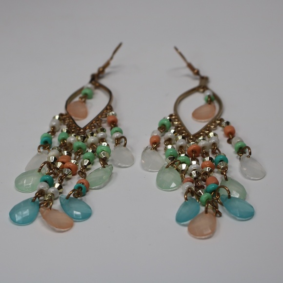 NWT Chandelier Earrings in Pastel Tones and Rose Gold Brass Setting‎ Boho - Picture 2 of 3